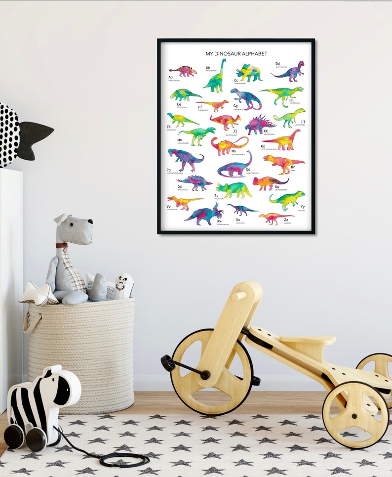 ABC Nursery printable Dinosaur Gift for Kids Dinosaur Alphabet Print Educational Wall Art Toddler room Decor Jurassic world animals