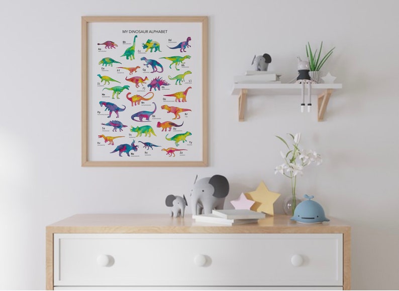ABC Nursery printable Dinosaur Gift for Kids Dinosaur Alphabet Print Educational Wall Art Toddler room Decor Jurassic world animals