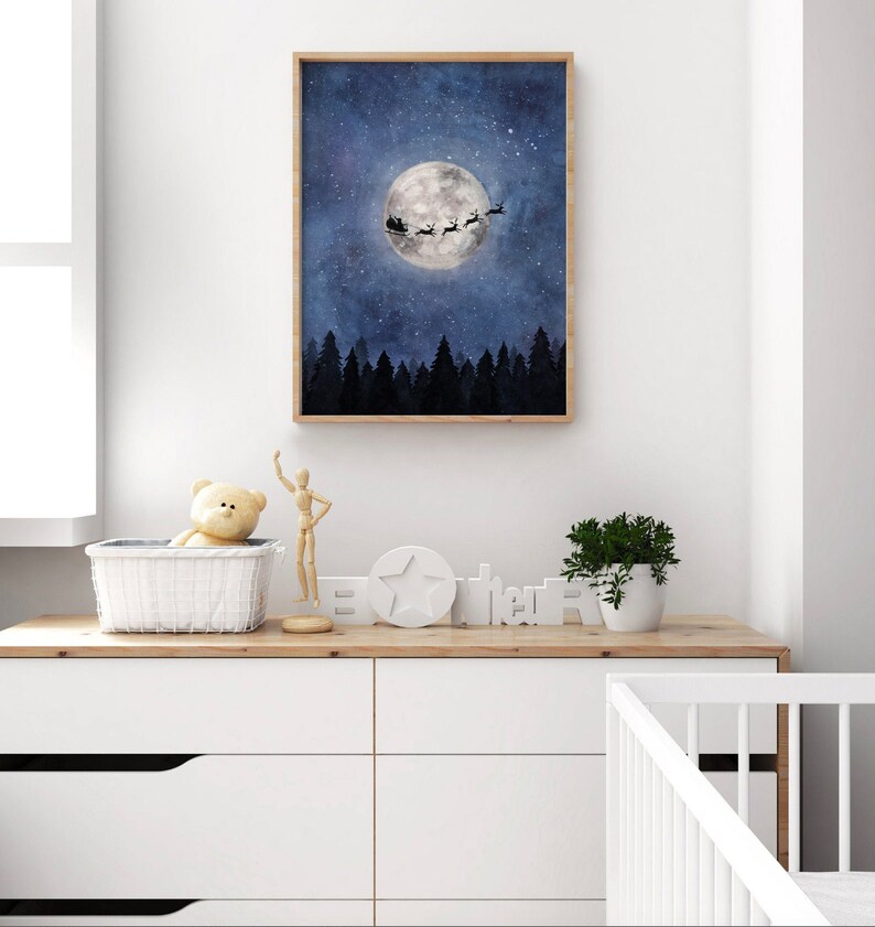 Santa Claus print Santa and sleigh wall art Santa sleigh Etsy