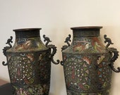 A pair of bronze cloisonne enamel vases - With spurious Ming Dynasty mark - China - 19th century Meiji Period)