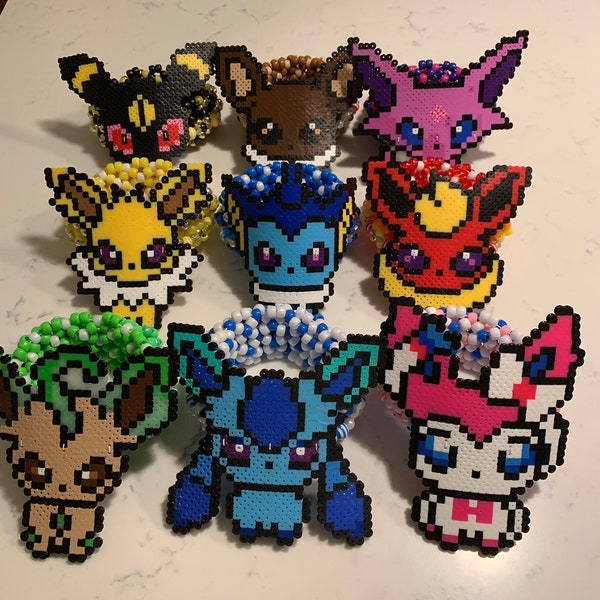 Eeveelution kandi cuff with perler handmade Pokémon themed rave music festival jewelry and apparel