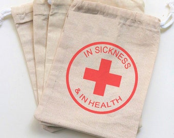 50 In Sickness and In Health Hangover Relief Kit Personalized Cotton 5x7 Bags for Wedding Party Favors Drawstring Bags