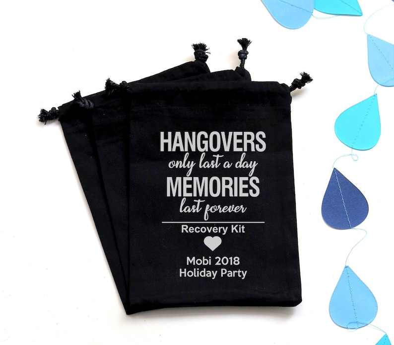 Personalized Hangover Kit Bags - Emergency, Survival, and First Aid Bags - Muslin Wedding Favor Bag - Recovery and Wedding Welcome Gift image 2
