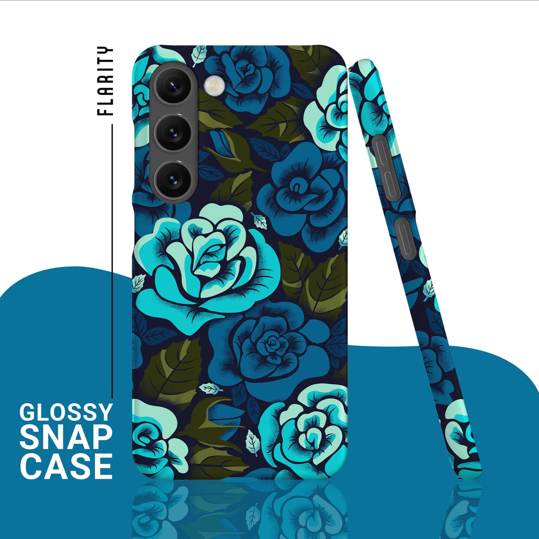 Blue Rose Phone Case, Baroque Art Snap Slim Glossy Protective Mobile