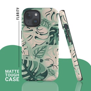 Green Monstera Plant Art Tough Phone Case | Protective Cover fit for iPhone 15, 14 Pro Max, 13 Mini, 12, 11, XR, Gift For Cottagecore Lover