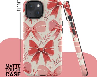 Pastel Pink Bow Phone Case, Coquette iPhone Case, Matte Tough Protective Mobile Cover iPhone 15, iPhone 14 13 12 11, Romantic Gift for Her