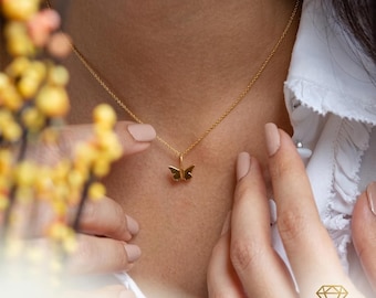 Minimalist Butterfly Necklace, Gold Butterfly Pendant Necklace, 925 Sterling Silver Gold Plated Necklace, Dainty Everyday Jewelry