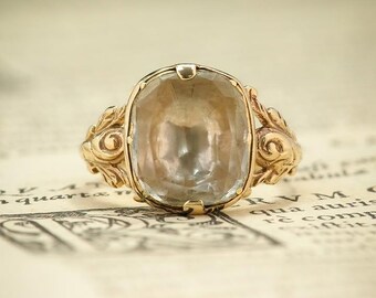 Natürlicher weißer Topas Ring, vergoldeter 925er Sterlingsilber Ring, Vintage Statement Ring Kissenschliff weißer Topas Schmuck, handgemachtes Geschenk für sie