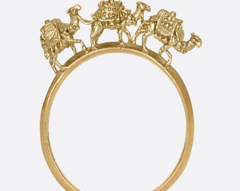 Kamel Karawane Ring aus Sterlingsilber, vergoldeter Wüstenkamel Ring, Tier Statement Ring, einzigartiger Reise Schmuck, Geschenk für sie