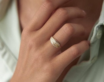14k Gold Leaf Statement Ring With Pure 92.5% Sterling Silver Band Gift For Her