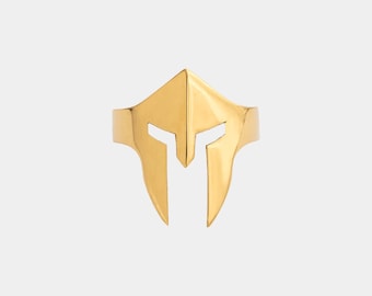 Spartan Helmet Ring, Gold Plated Sterling Silver Ring, Men’s Warrior Ring, Greek Spartan Jewelry, Minimalist Statement Ring, Gift for Him