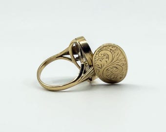 Vintage Gold Locket Ring, Coin Design Ring, Statement Jewelry, Unique Handmade Ring, Antique Style Gold Ring, Gift for Her, Boho Jewelry