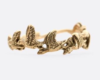 Gold Vogel Ring 925 Sterling Silber, fliegende Herde Statement Ring, einzigartige Wildtier Ehering, antiker Stil Boho Ring, niedliches Weihnachtsgeschenk