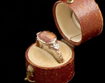 Vintage Hessonite Garnet Ring Gold Plated 925 Silver, Natural Orange Gemstone Oval Rose Cut Ring, Antique Style January Birthstone Ring