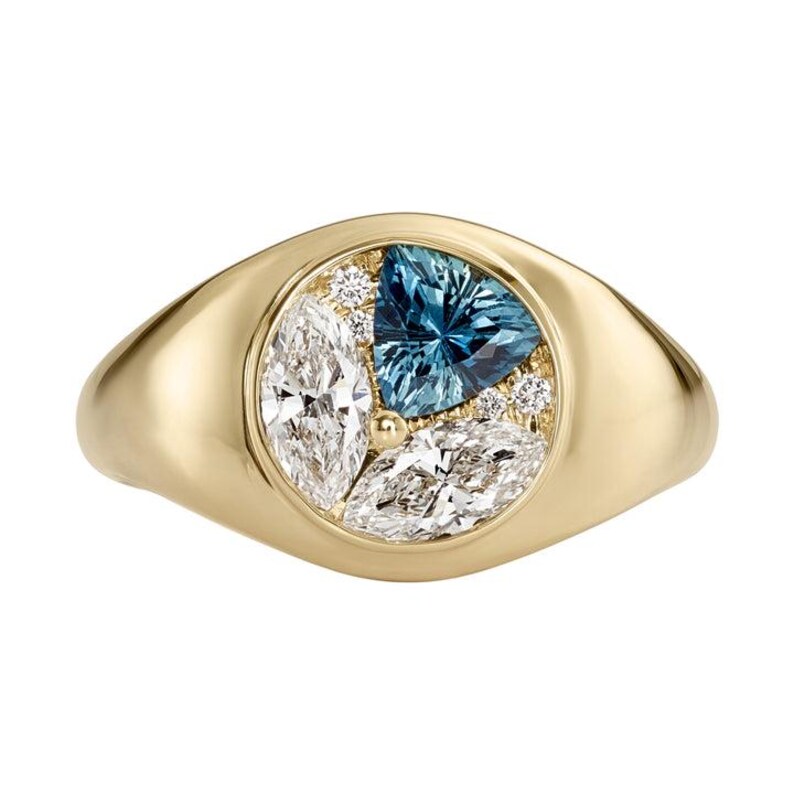 Triangular Blue Diamonds London Blue Topaz Signet Ring, Diamond Sterling Silver, Gold Plated - Etsy