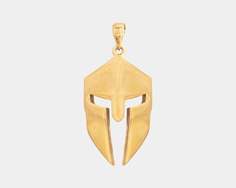 Gold Plated Spartan Helmet Pendant Necklace | 925 Sterling Silver Warrior Necklace | Men’s Statement Jewelry | Greek Spartan Charm Gift
