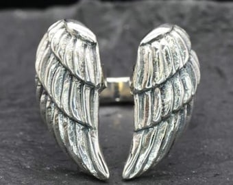 Sterling Silver Angel Wings Ring – Gothic Minimalist Band Jewellery