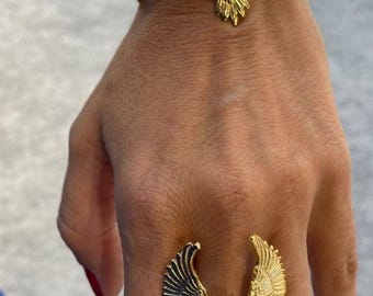 Gold Eagle Jewelry Set for Women Brass Phoenix Ring and Bangle Set -Statement Bird Wings Bracelet -Adjustable Wing Ring Unique Gift For Her