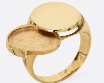 Vintage Medaillon Siegelring aus vergoldetem Sterlingsilber, klassischer Herrenring, gravierbarer Siegelring, handgemachter Schmuck Geschenk für Ihn |