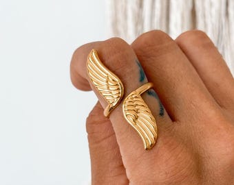 Bague ange au design minimaliste en or/rhodium avec anneau en argent sterling pur à 92,5 %