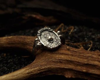 Skull Mini Signet Ring With Pure 92.5% Pure Sterling Silver Band Gothic Jewellery Gift For Her