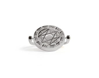 Sterling Silver Geometric Zodiac Ring, Sacred Geometry Statement Band