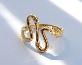 Elegant Swan Ring – Gold Plated Sterling Silver Open Band Ring, Minimalist Swan Jewelry, Adjustable Statement Ring, Gift for Women