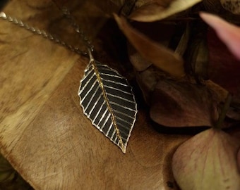 Beech Silver Pendant | One of a kind | 24k Gold Inlay Leaf Pendant With Pure 92.5% Sterling Silver Nacklace Jewellery