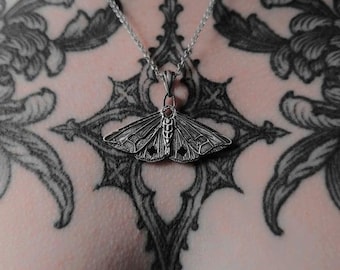Sterling Silver Luna Moth Necklace | Gothic Nature Insect Pendant | Minimalist Jewelry