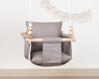 Cotton Baby Swing, Light Brown Indoor Wooden Fabric Swing