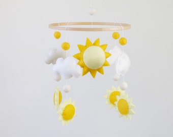 Handmade Felt Baby Mobile with Suns and Clouds, Unique Christmas Gift