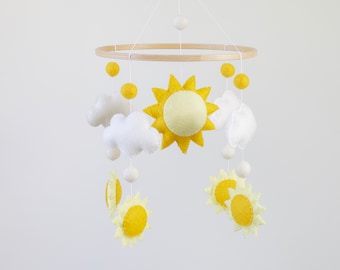 Handmade Felt Baby Mobile: Suns & Clouds Nursery Decor