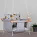 Linen Baby Swing With Bees Pillows, Wooden Fabric Swing, Handmade Toddler Hammock Chair, Birthday Gift, Christmas Baby Gift