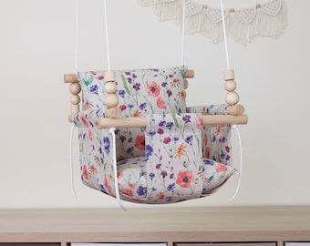 High Back Watercolor Flowers Baby Swing, First Birthday Gift