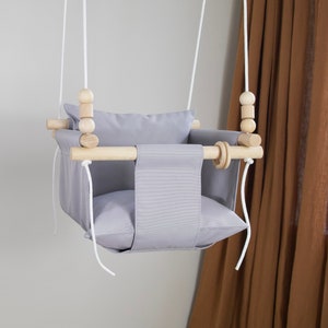 Gray Weatherproof Swing with Beads, Handmade Toddler Hammock Chair, Baby Christmas Gift image 3
