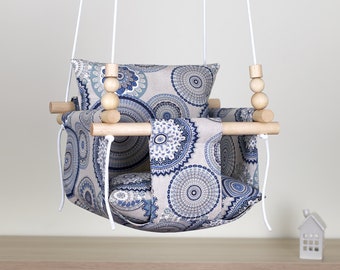 Blue Mandala Baby Swing, Fabric Indoor Hammock Chair, Baptism Gift