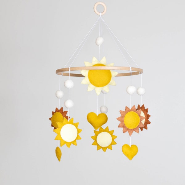 Felt Baby Mobile with Suns and Hearts, Unique Nursery Decor