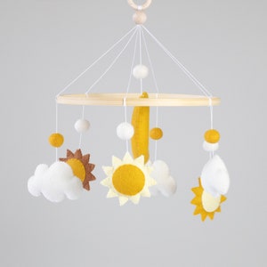 Handmade Felt Baby Mobile with Suns, Moon and Clouds, Unique Nursery Decor image 3