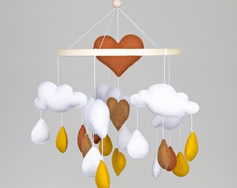 Felt Baby Mobile with Clouds and Hearts, Nursery Decor