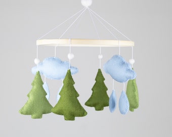 Felt Baby Mobile with Clouds and Trees, Nursery Decor