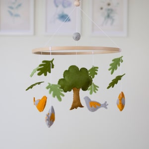 Felt Baby Mobile with Birds and Tree, Unique Nursery Decor