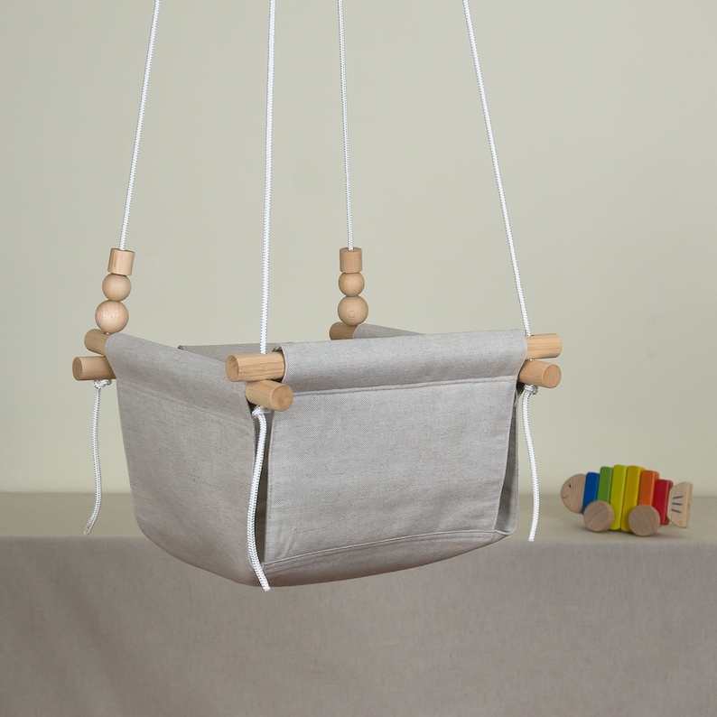 Natural Linen Baby Swing Handmade Toddler Hammock Chair Baby Etsy
