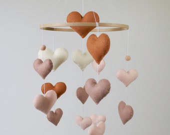 Pastel Hearts Felt Baby Mobile, Nursery Decor
