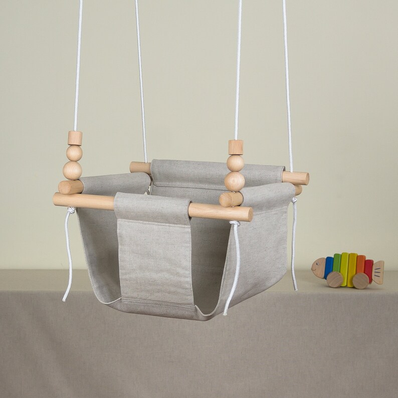 Natural Linen Baby Swing Handmade Toddler Hammock Chair Baby Etsy