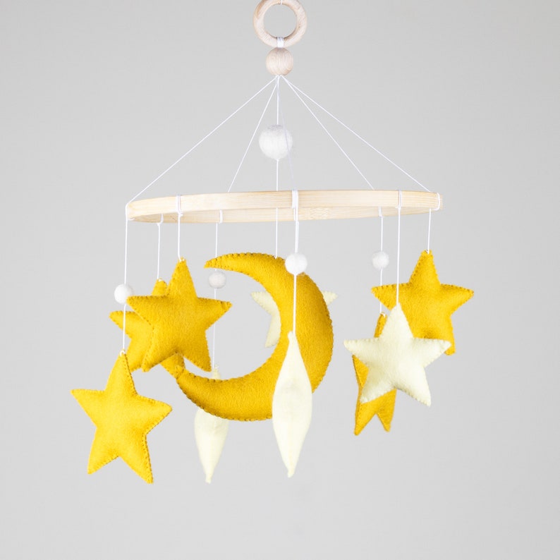 Felt Baby Mobile with Moon and Stars, Nursery Decor image 3