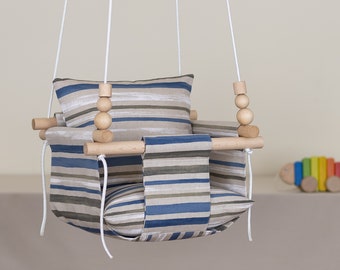 Stripes Baby Swing, Fabric Outdoor Indoor Swing, Handmade Toddler Hammock Chair, Baptism Gift