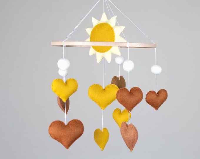 Felt Baby Mobile with Sun and Hearts, Nursery Decor