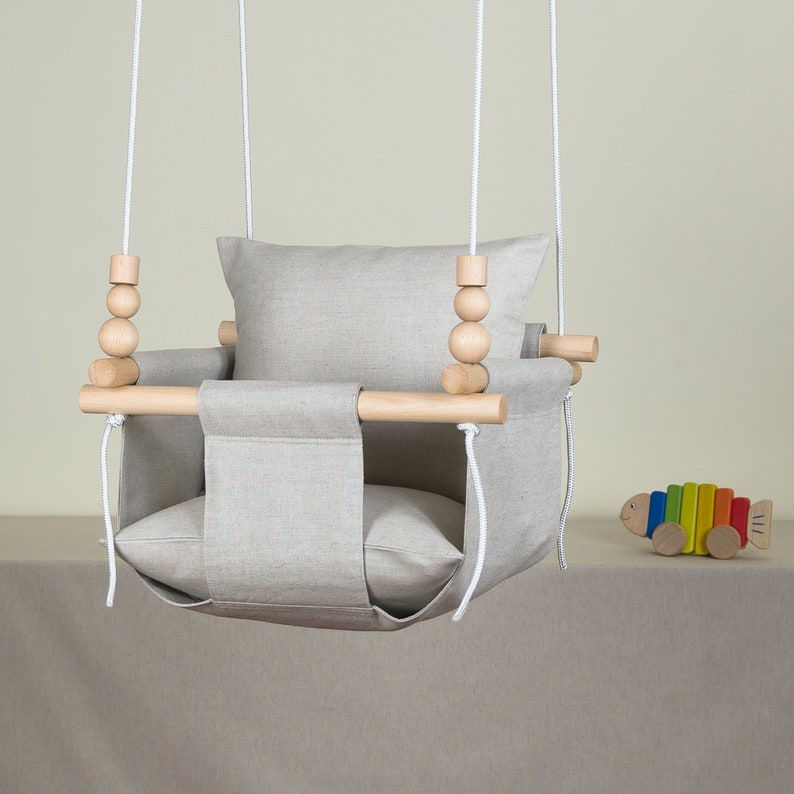 Natural Linen Baby Swing Handmade Toddler Hammock Chair Baby Etsy
