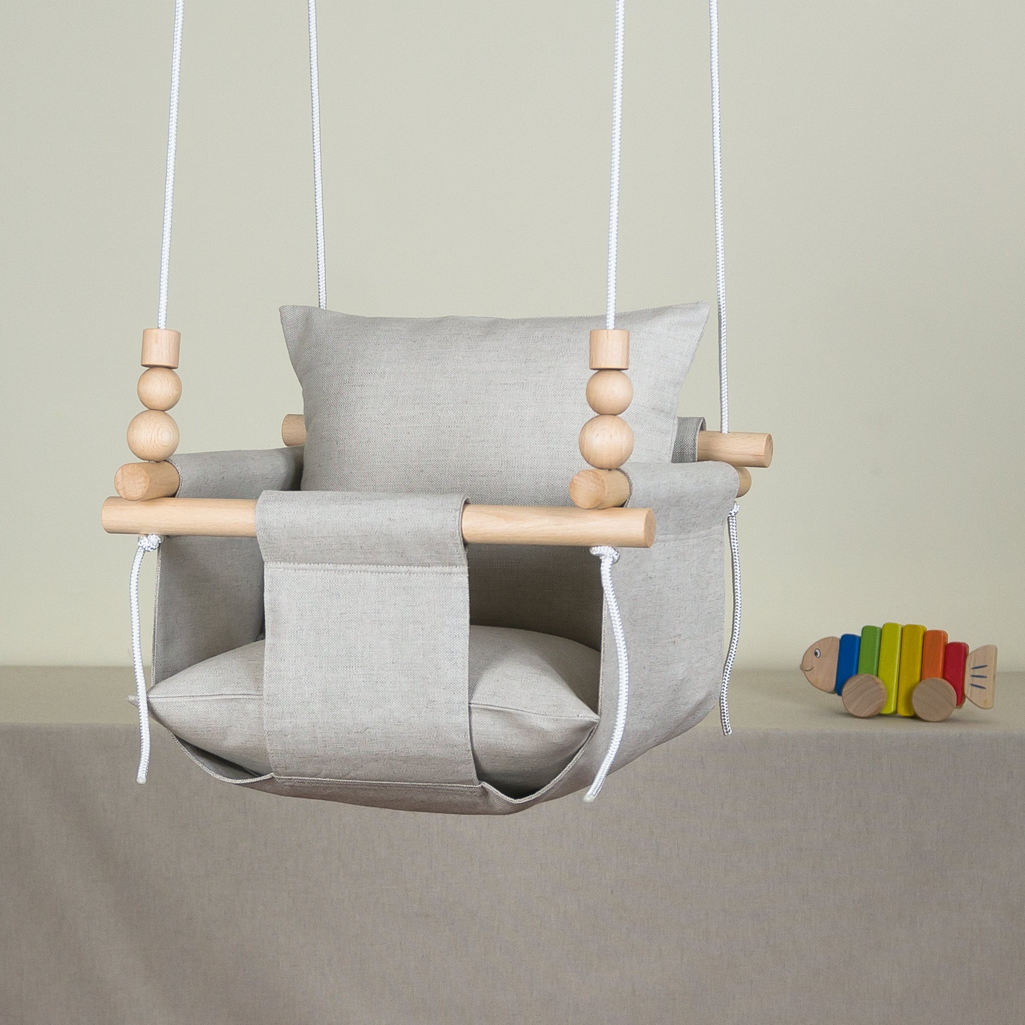 Natural Linen Baby Swing Handmade Toddler Hammock Chair Baby Etsy