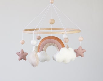 Rainbow Felt Baby Mobile with Stars and Clouds, Unique  Nursery Decor